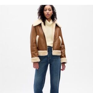 Gap Sherpa Lined Faux Brown Leather Jacket